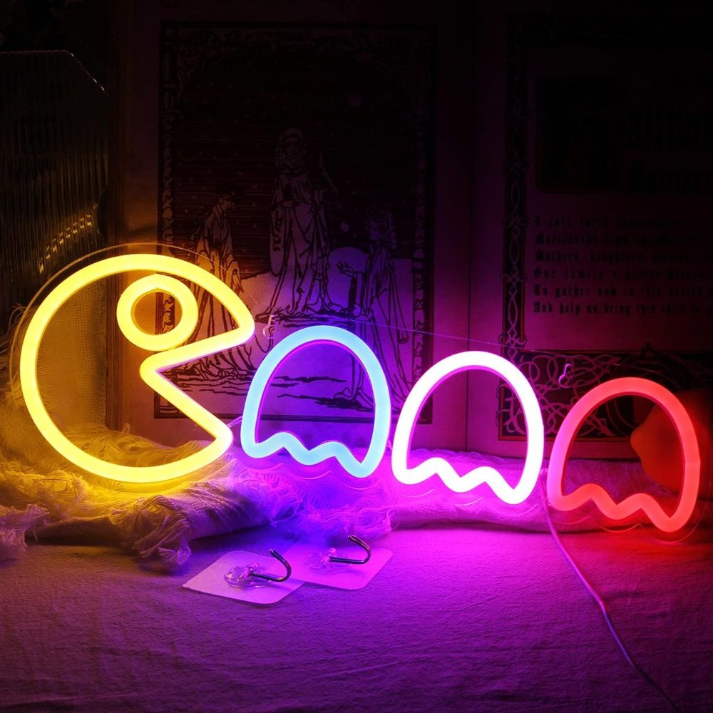 Neon Retro Pac Man LED Gamer Man Cave Cartoon Teen/Boys Room Wall Light Decor - Picture 6 of 6